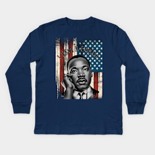 "Dreams of Justice: MLK Double Exposure" - MLK Civil Rights Activist Kids Long Sleeve T-Shirt